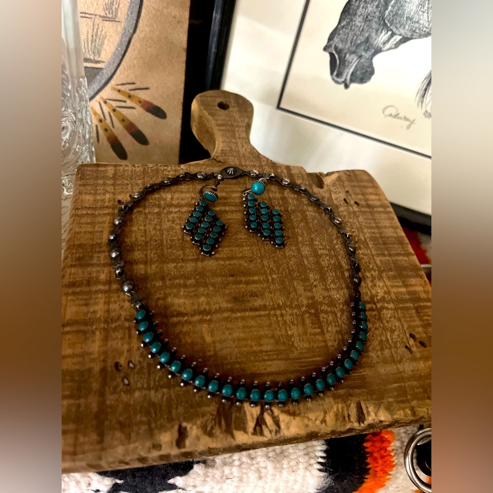 Vintage Turquoise Choker Earring Set